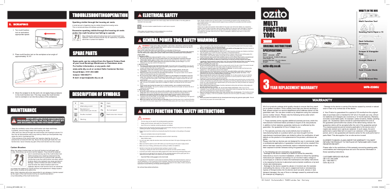 Page 1 de la notice Manuel utilisateur Ozito MFR-2200U