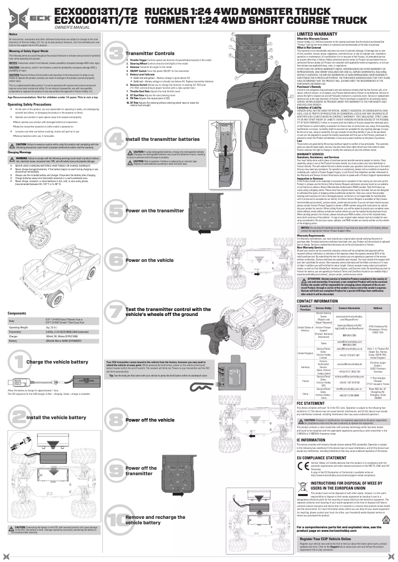 Page 1 de la notice Manuel utilisateur ECX Torment ECX00014T2