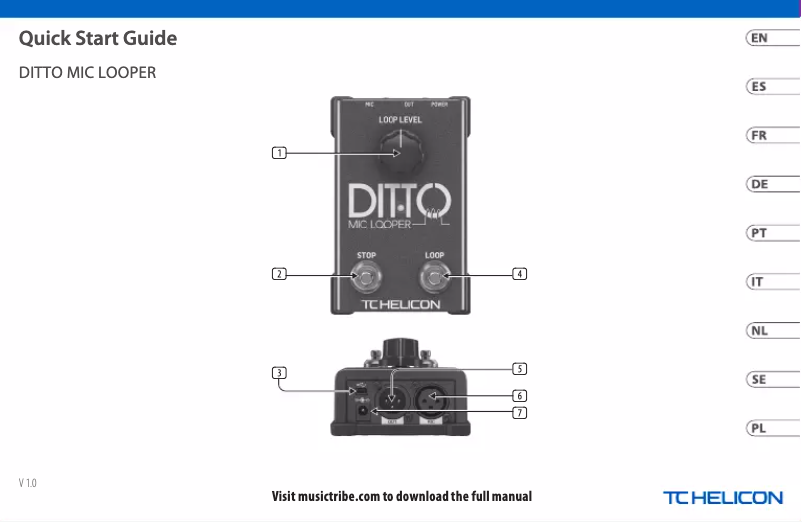 Page 1 de la notice Guide de démarrage rapide TC Helicon Ditto Mic Looper
