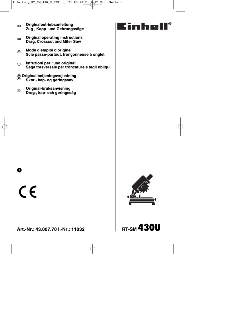 Page 1 de la notice Mode d'emploi Einhell RT-SM 430 U