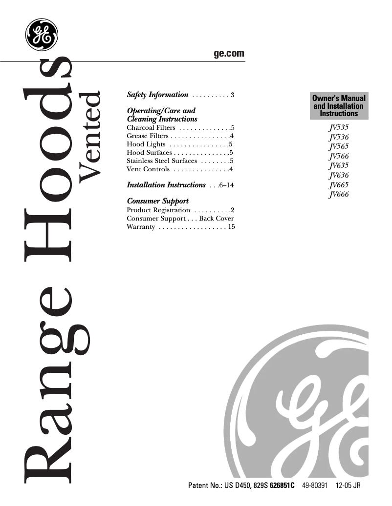 Page n°1 - Guide d'installation GE Profile JV665CWW