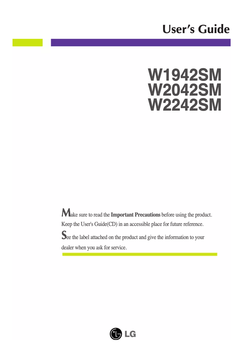 Image de la première page du manuel de l'appareil W2242SM