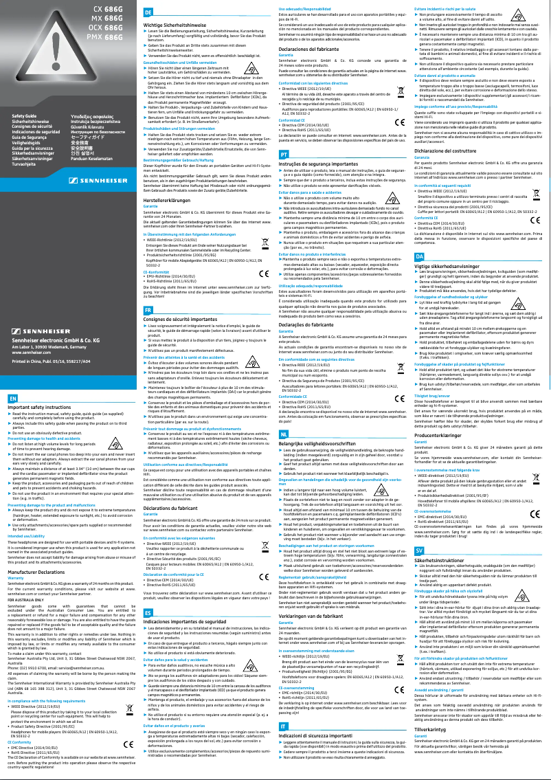 Page 1 de la notice Instructions de sécurité Sennheiser MX 686G SPORTS