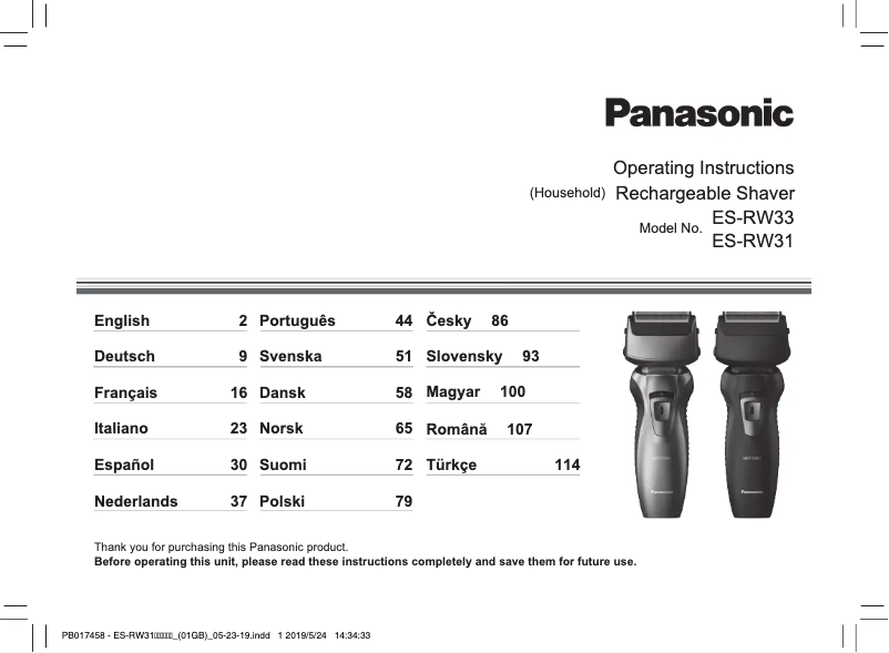 Page 1 de la notice Manuel utilisateur Panasonic ES-RW31