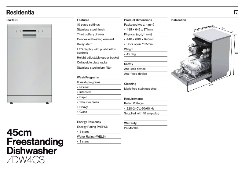 Página 1 del manual Ficha técnica Esatto DW4CS