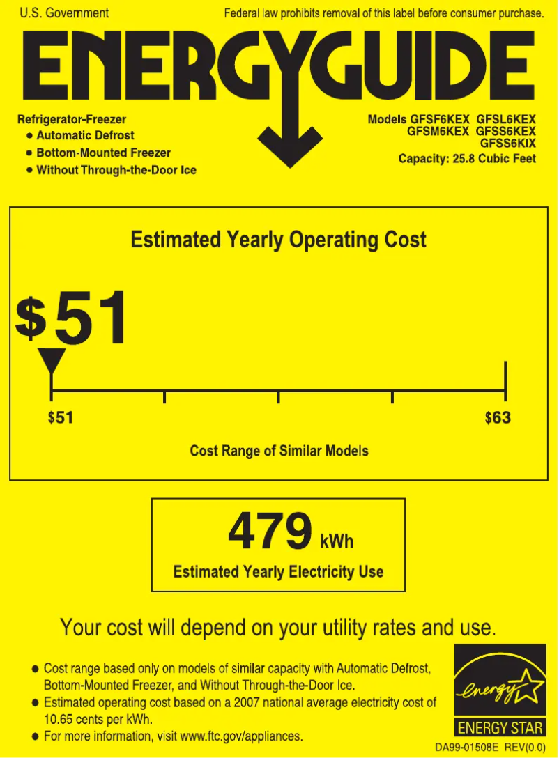 Page 1 de la notice Label énergétique GE GFSL6KEXLS
