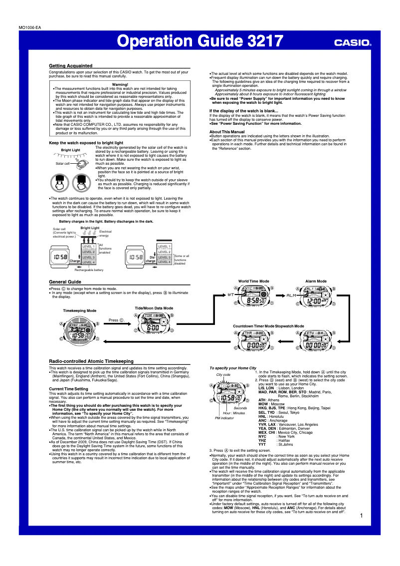Page 1 de la notice Manuel utilisateur Casio G-Shock GW-9110-1ER