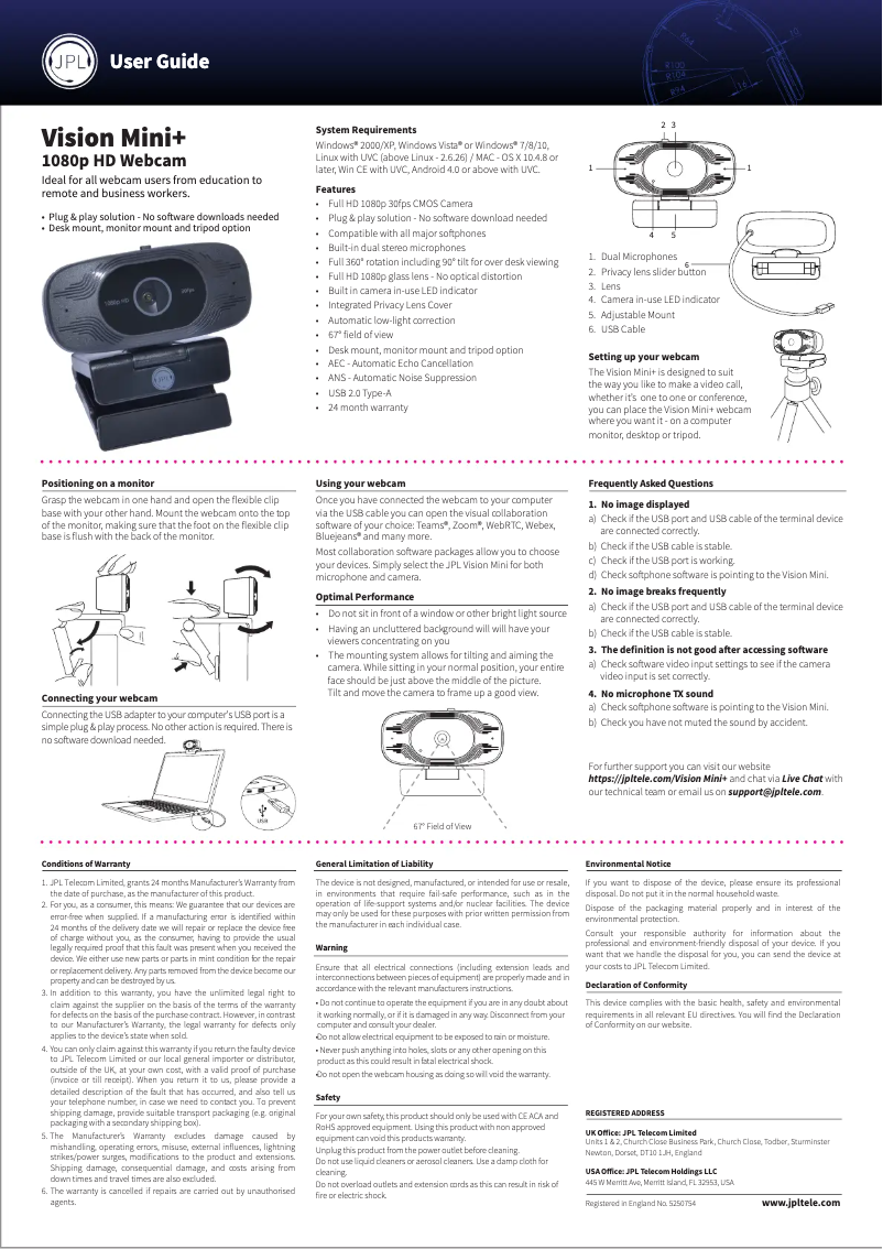 Page 1 de la notice Manuel utilisateur JPL Vision Mini+