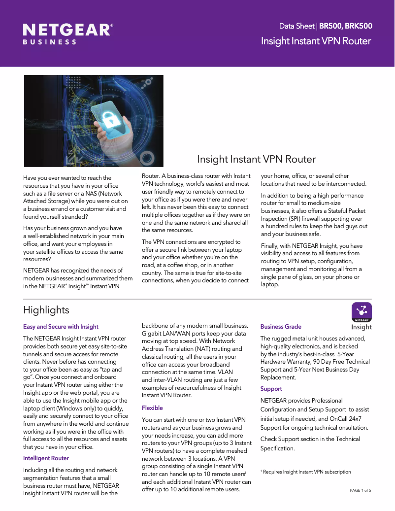 Page 1 de la notice Fiche technique Netgear BR500