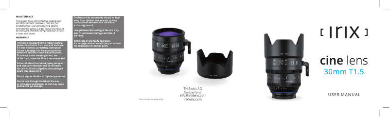 Page n°1 - Manuel utilisateur Irix 30mm T1.5