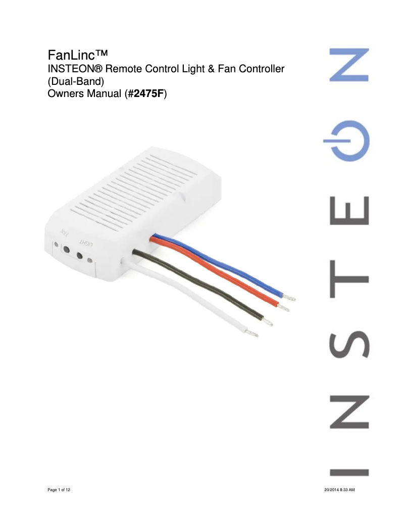 Page n°1 - Manuel utilisateur Insteon FanLinc 2475F