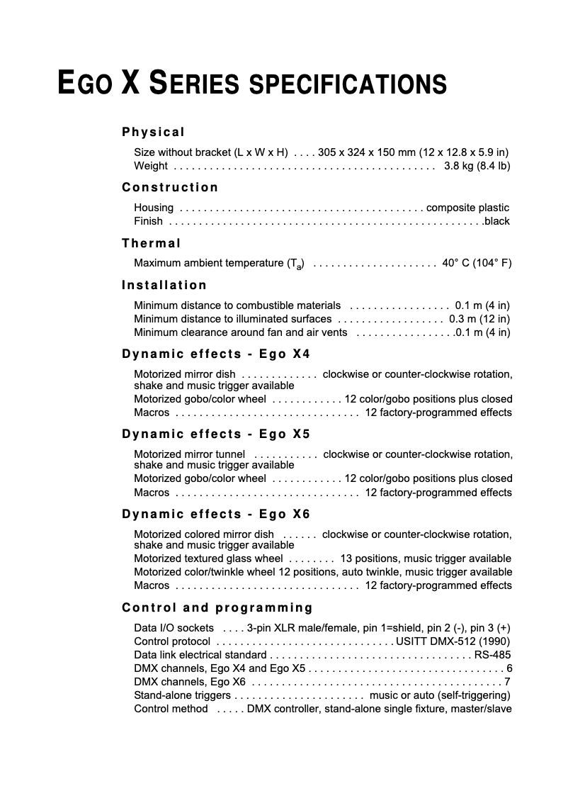 Page 1 de la notice Fiche technique Martin Ego X4