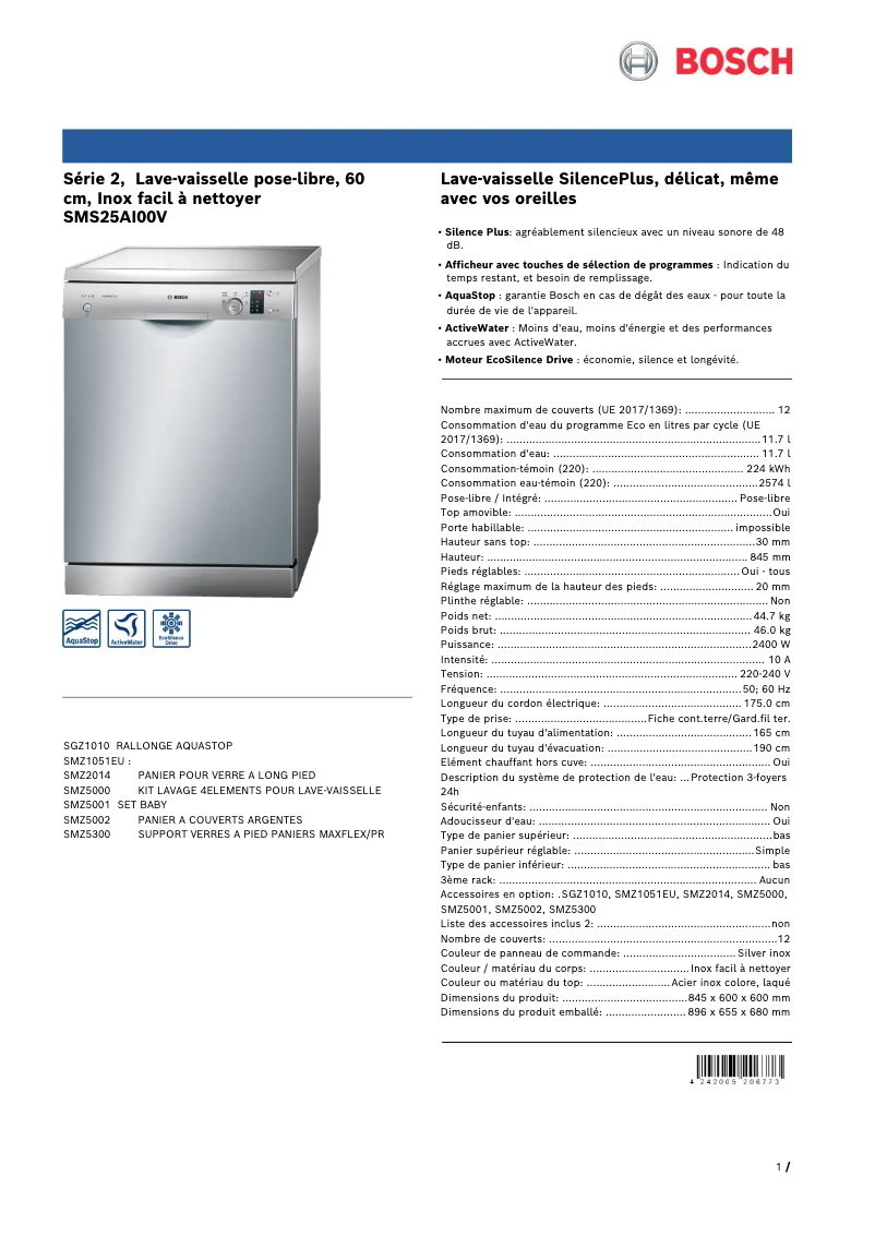 Image de la première page du manuel de l'appareil SMS25AI00V