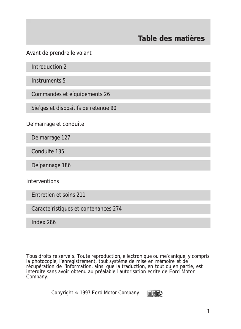 Page 1 de la notice Manuel utilisateur Ford Explorer (1998)