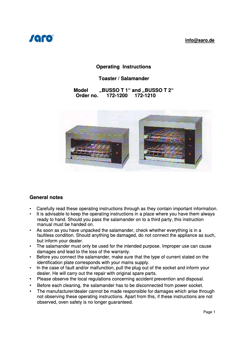 Page n°1 - Manuel utilisateur Saro BUSSO T2