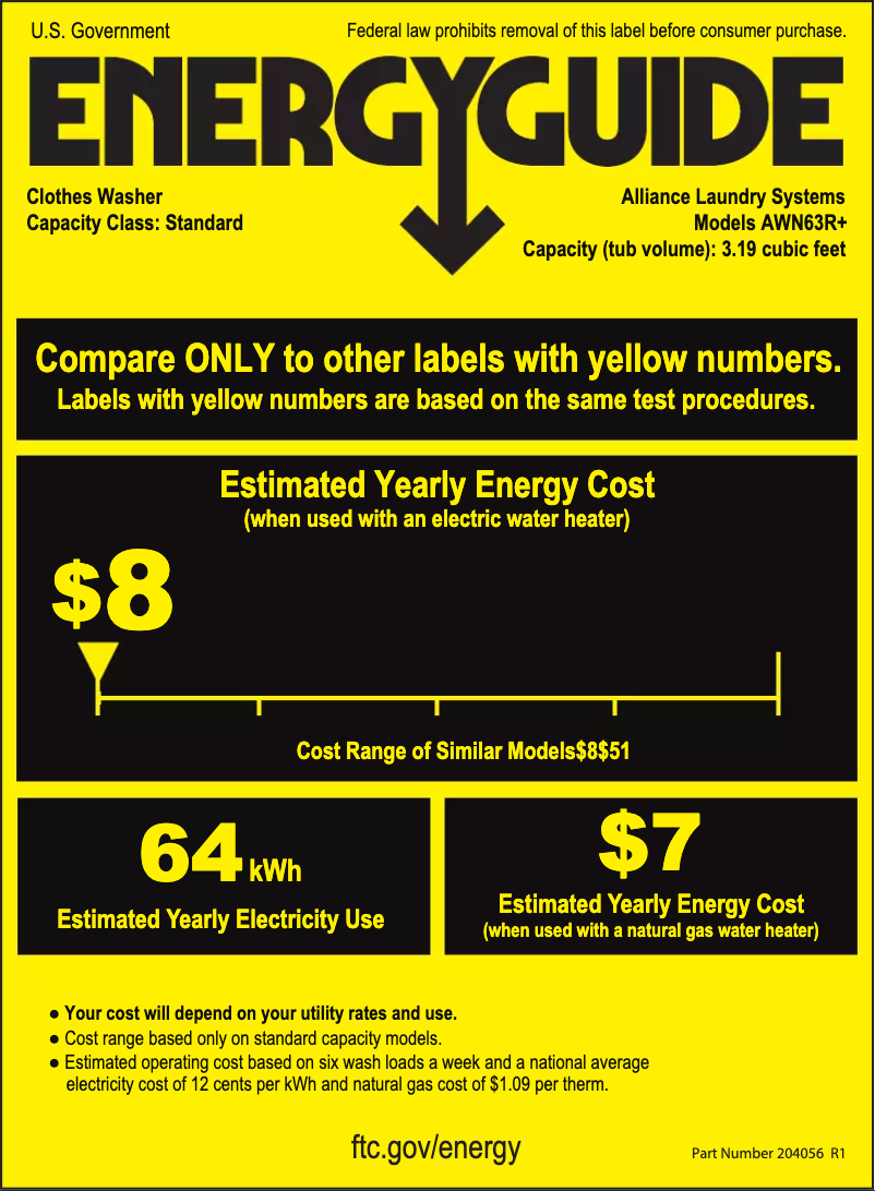 Página 1 del manual Etiqueta energética Speed Queen AWN63RSN115TW01