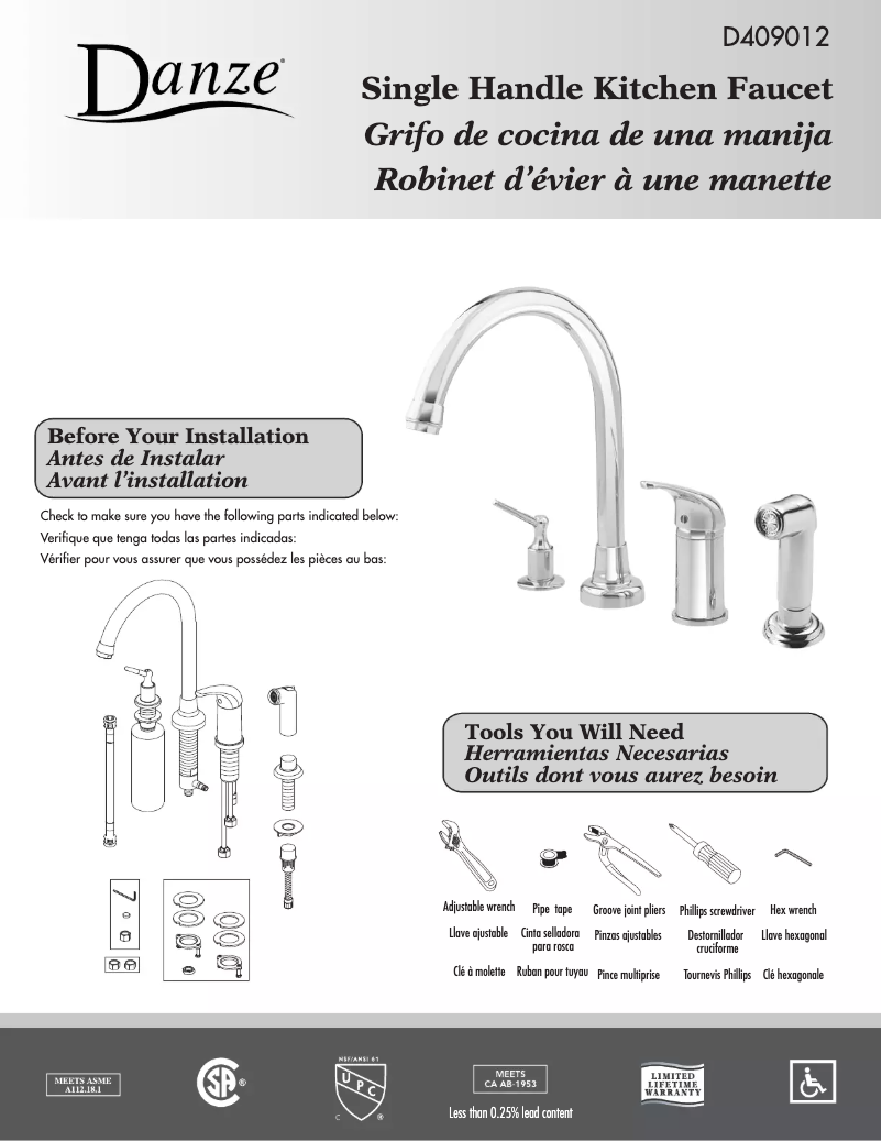 Page n°1 - Manuel utilisateur Danze D409012