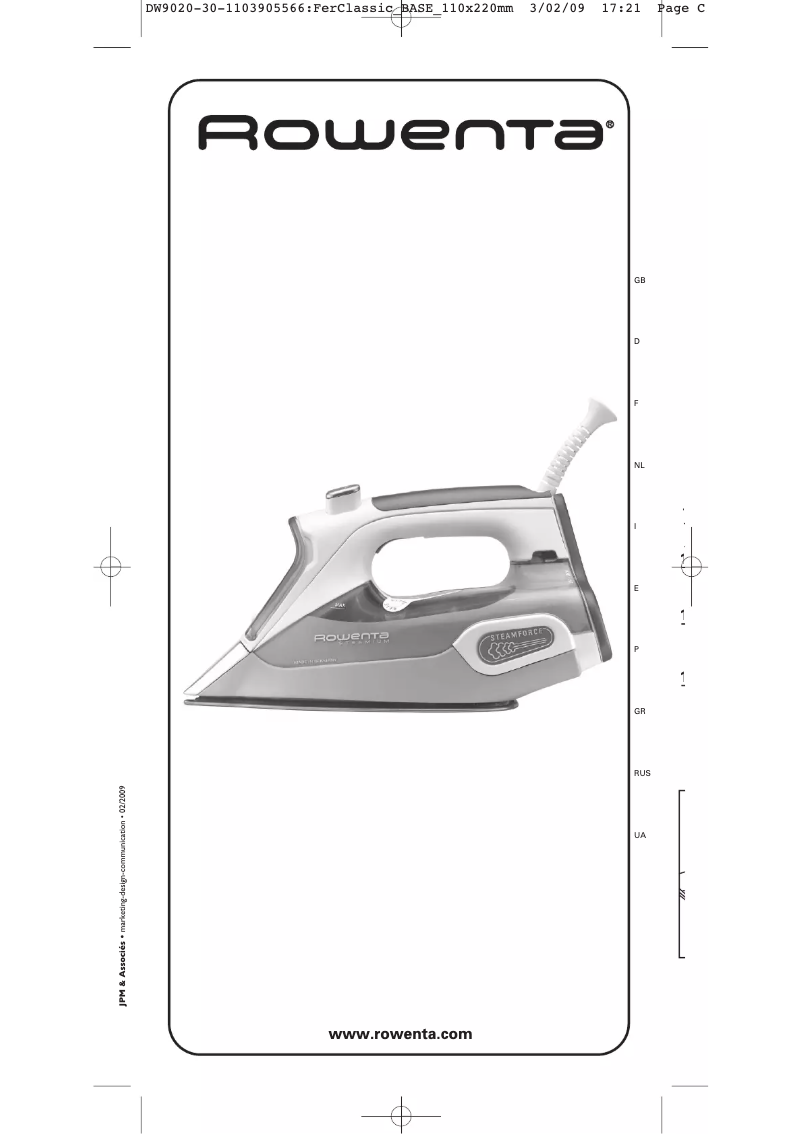 Page n°1 - Manuel utilisateur Rowenta Steamium DW9010