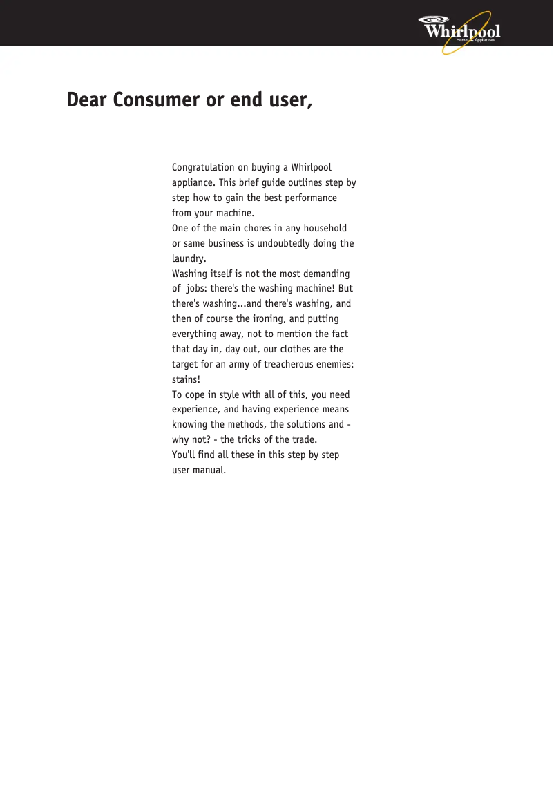 Page n°1 - Manuel utilisateur Whirlpool AWM 9000