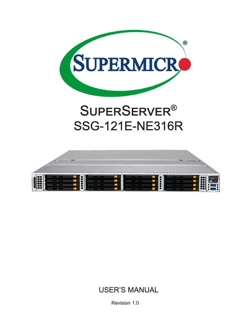 Page 1 de la notice Manuel utilisateur Supermicro SuperServer SSG-121E-NE316R