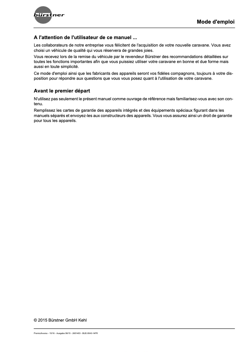 Image de la première page du manuel de l'appareil Averso (2016)