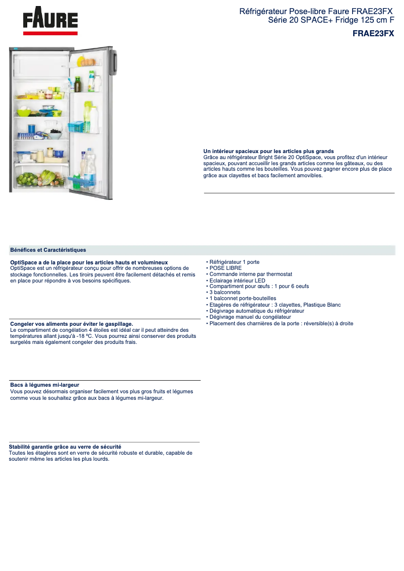 Page 1 de la notice Fiche technique Faure FRAE23FX