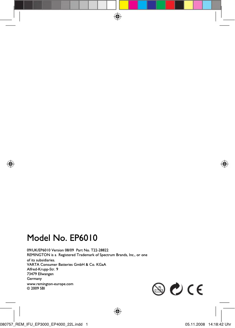 Page 1 de la notice Manuel utilisateur Remington EP6010