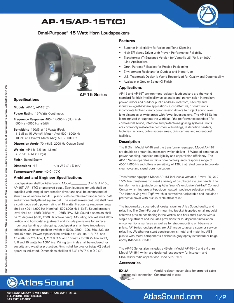 First page image of the manual for AP-15