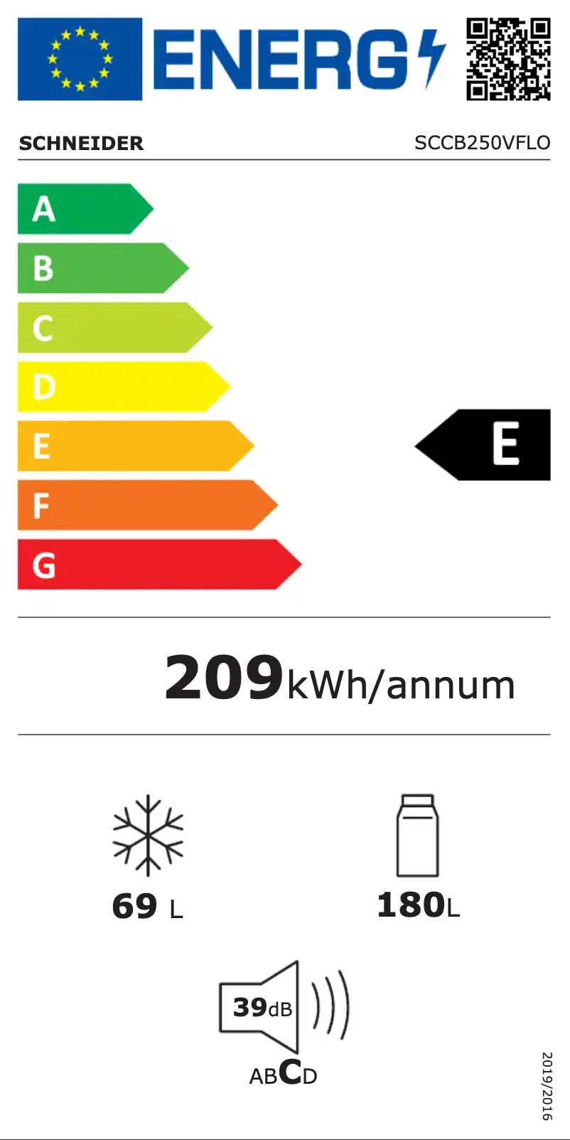 Page 1 de la notice Label énergétique Schneider SCCB250VFLO