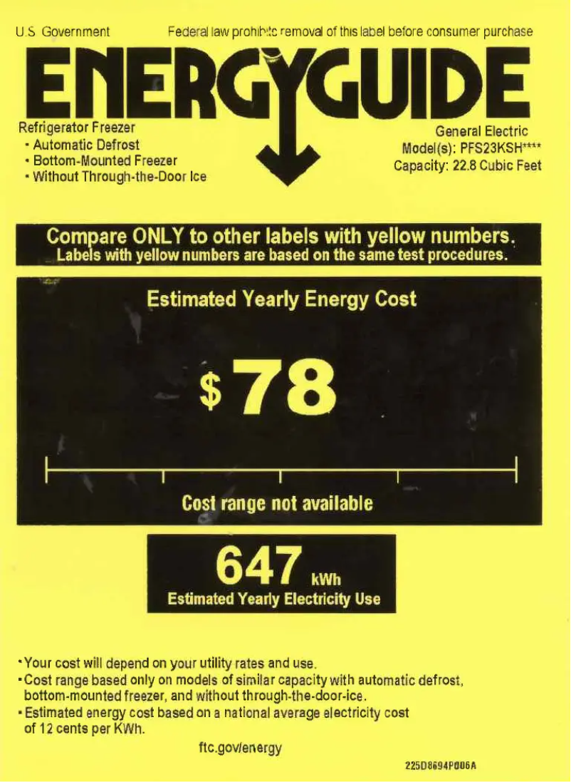 Página 1 del manual Etiqueta energética GE Profile PFS23KSHSS
