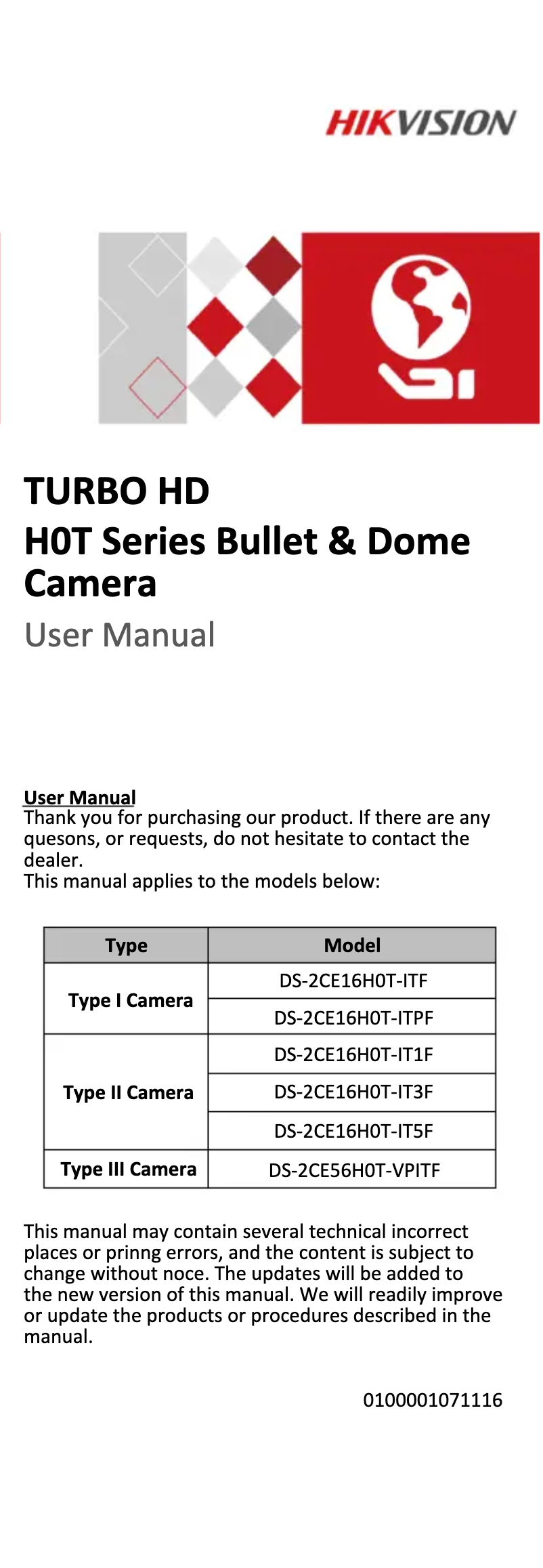 Page 1 de la notice Manuel utilisateur Hikvision DS-2CE16H0T-IT5F