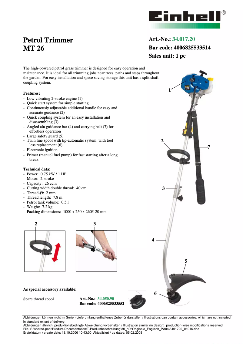 Page n°1 - Manuel utilisateur Einhell Royal MT 26