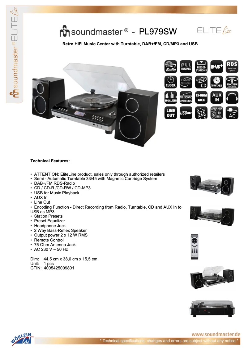 Page n°1 - Fiche technique Soundmaster PL979