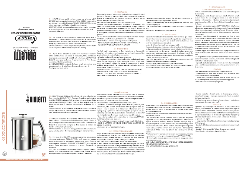 Image de la première page du manuel de l'appareil Cappuccinatore