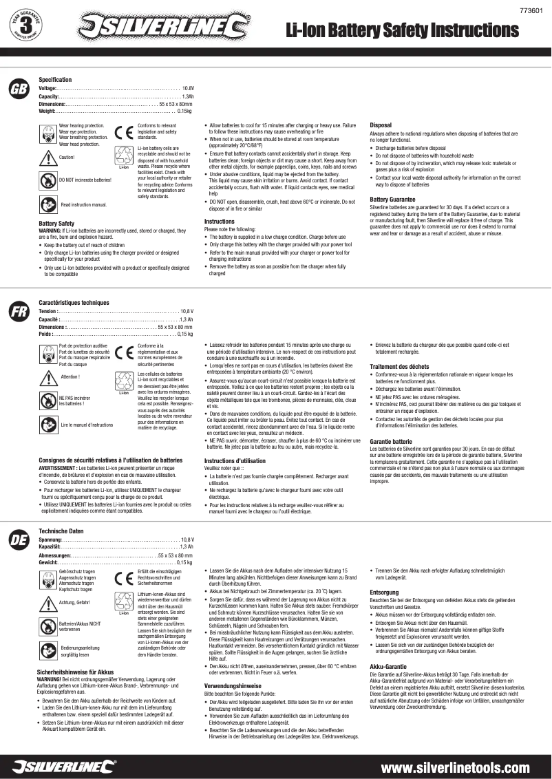 Page 1 de la notice Manuel utilisateur Silverline 773601