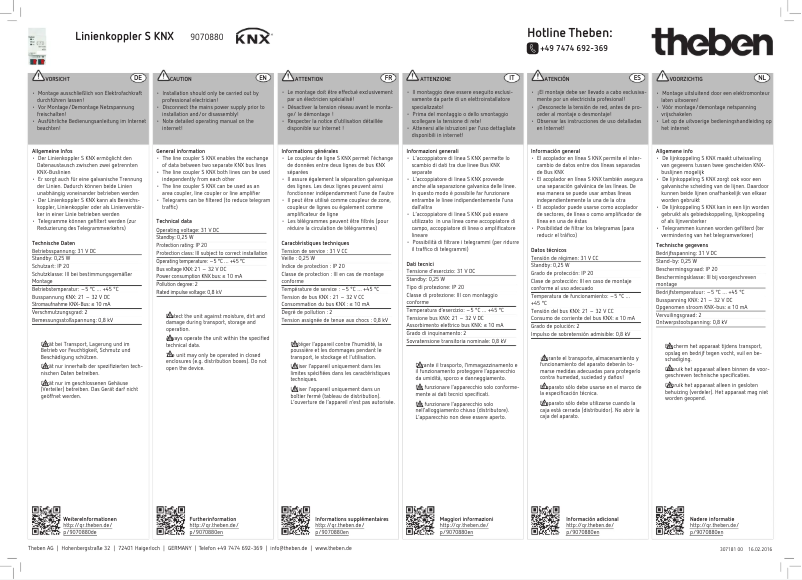 Image de la première page du manuel de l'appareil Linienkoppler S KNX
