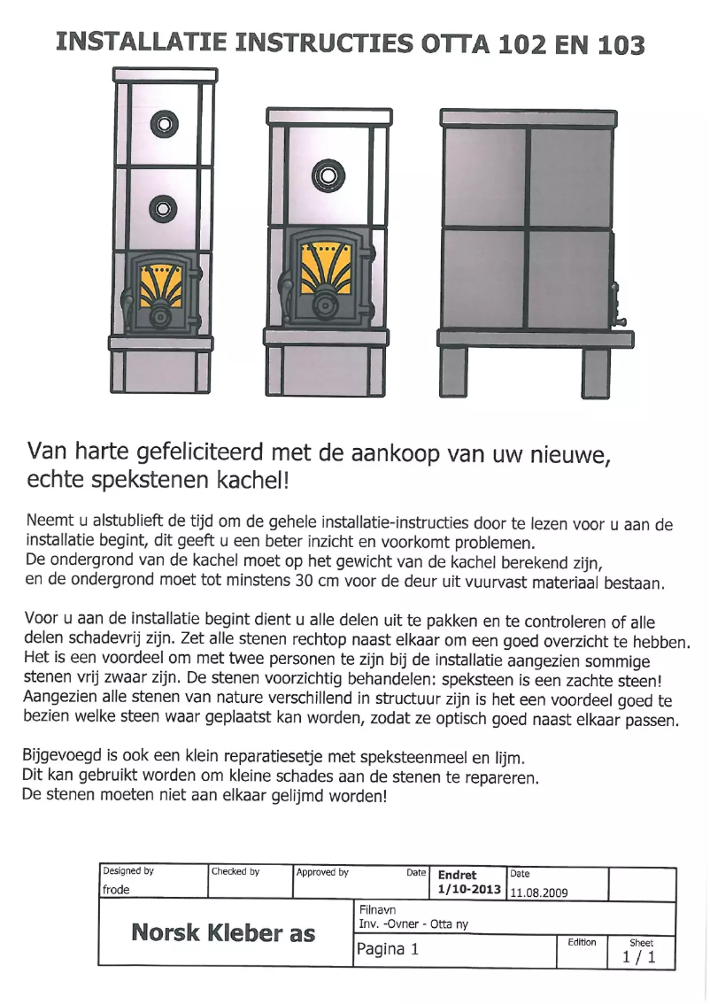 Page 1 de la notice Manuel utilisateur Norsk Kleber Otta 103