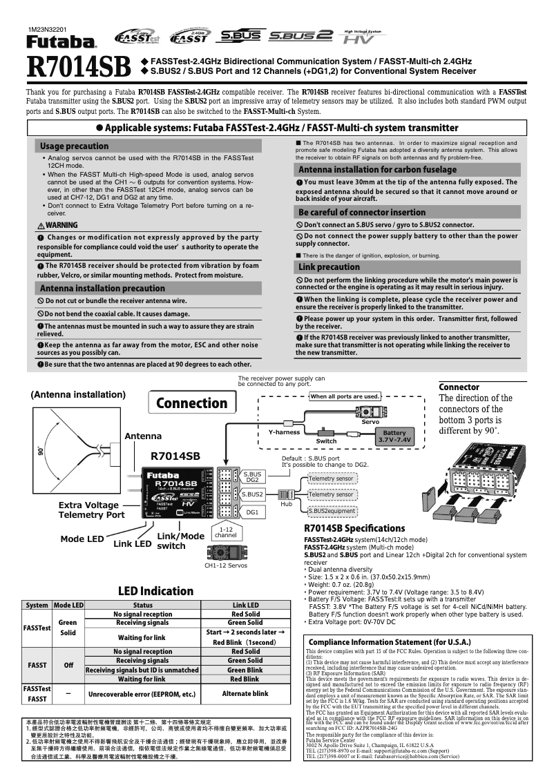 Page 1 de la notice Manuel utilisateur Futaba R7014SB