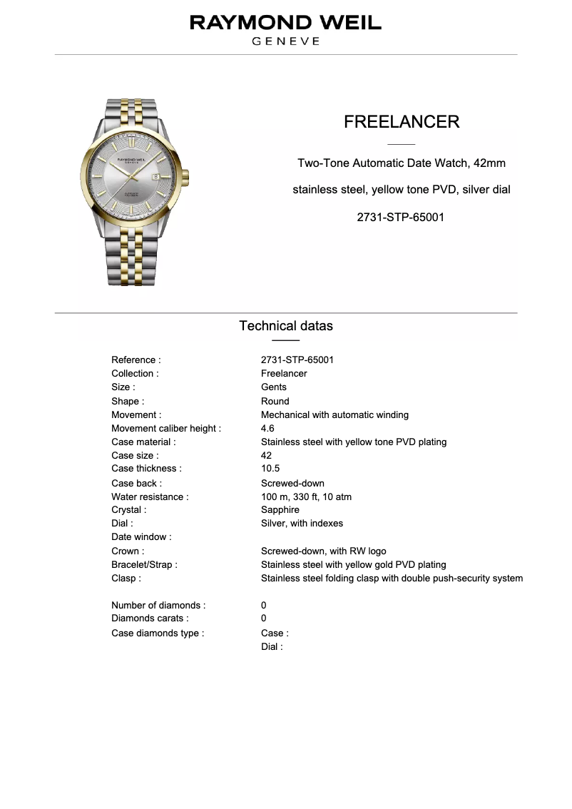 Page 1 de la notice Manuel utilisateur Raymond Weil Freelancer 2731-STP-65001