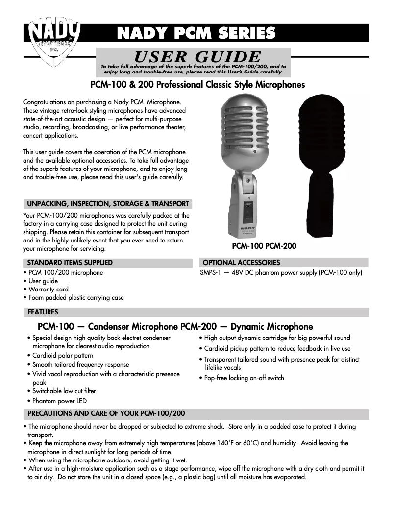 Page 1 de la notice Manuel utilisateur Nady Systems PCM-100