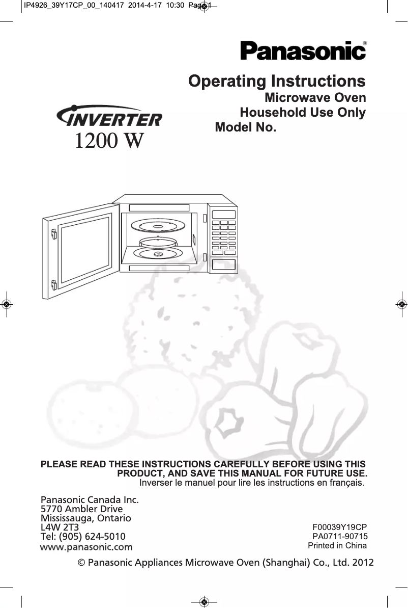 Page n°1 - Manuel utilisateur Panasonic Inverter NN-ST642