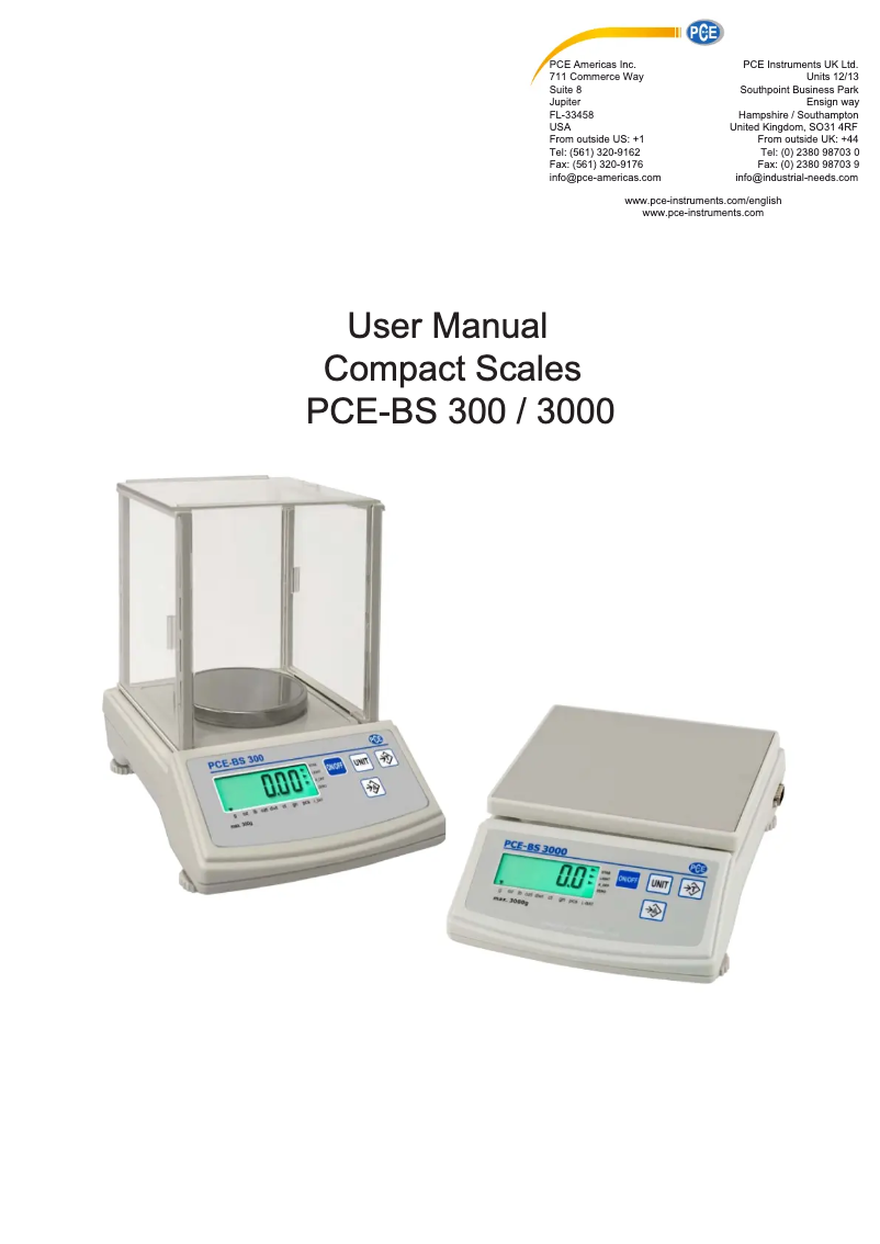 Página 1 del manual Manual de usuario PCE Instruments PCE-BS 3000
