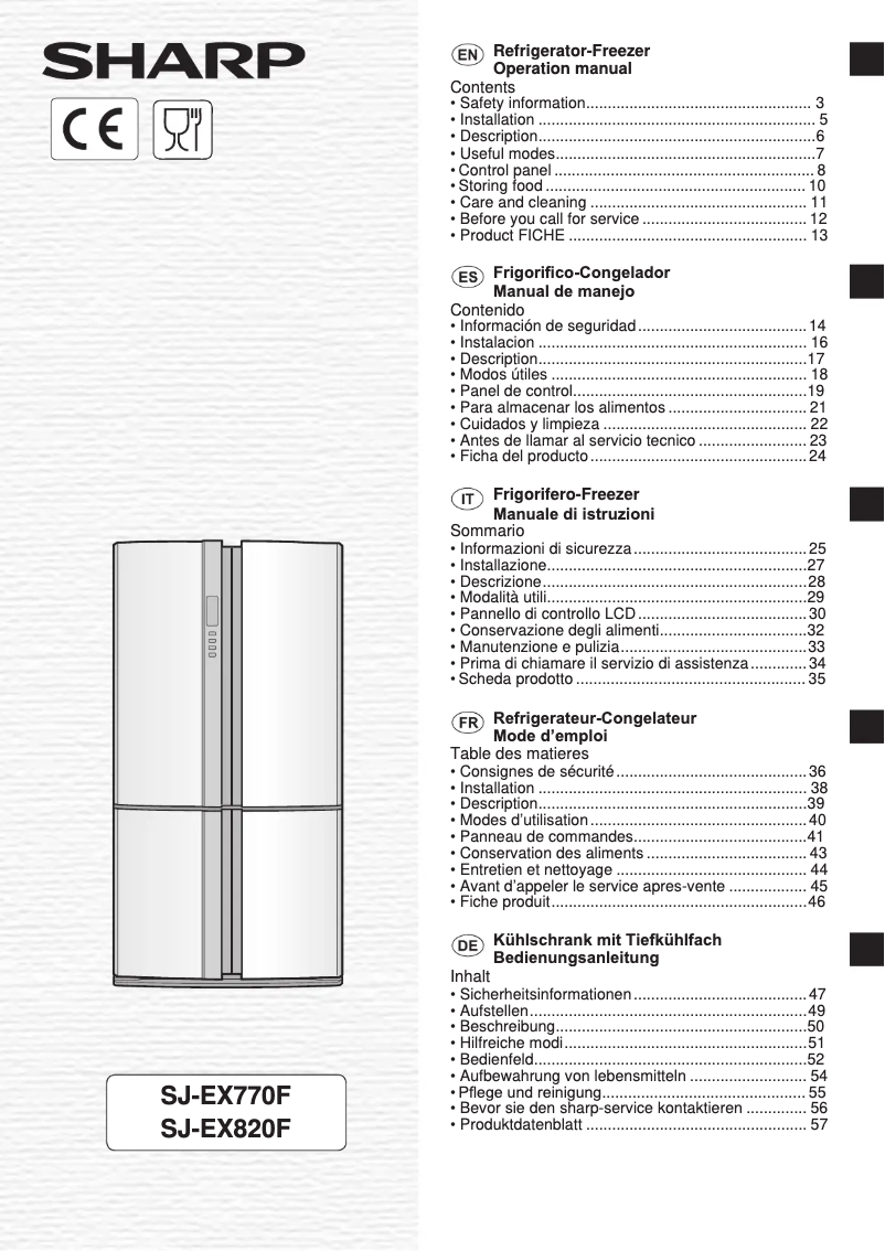 Page 1 de la notice Manuel utilisateur Sharp SJ-EX820FBE