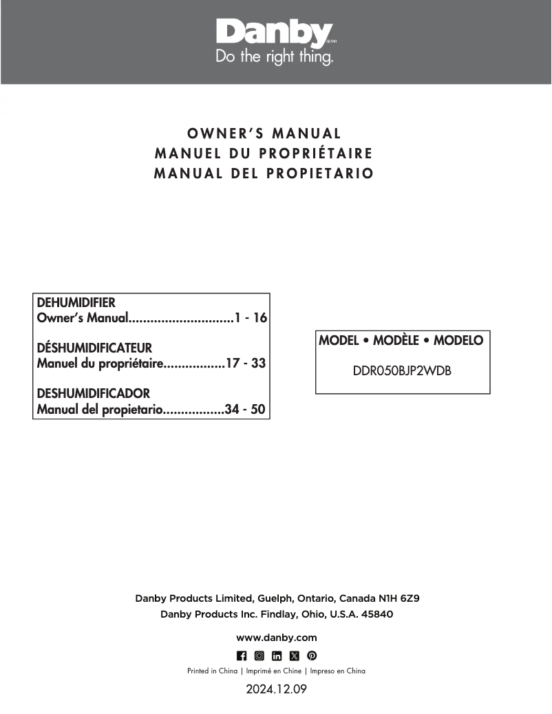 Page 1 de la notice Manuel utilisateur Danby DDR050BJP2WDB