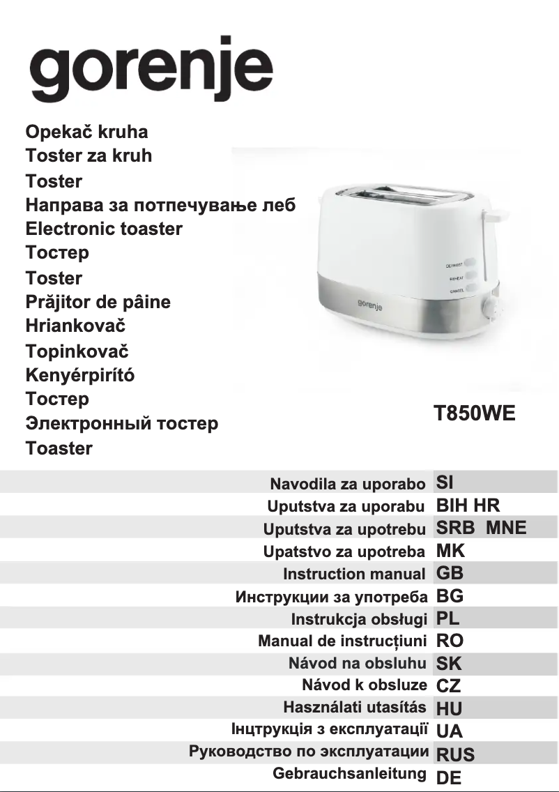 Page n°1 - Manuel utilisateur Gorenje T850WE