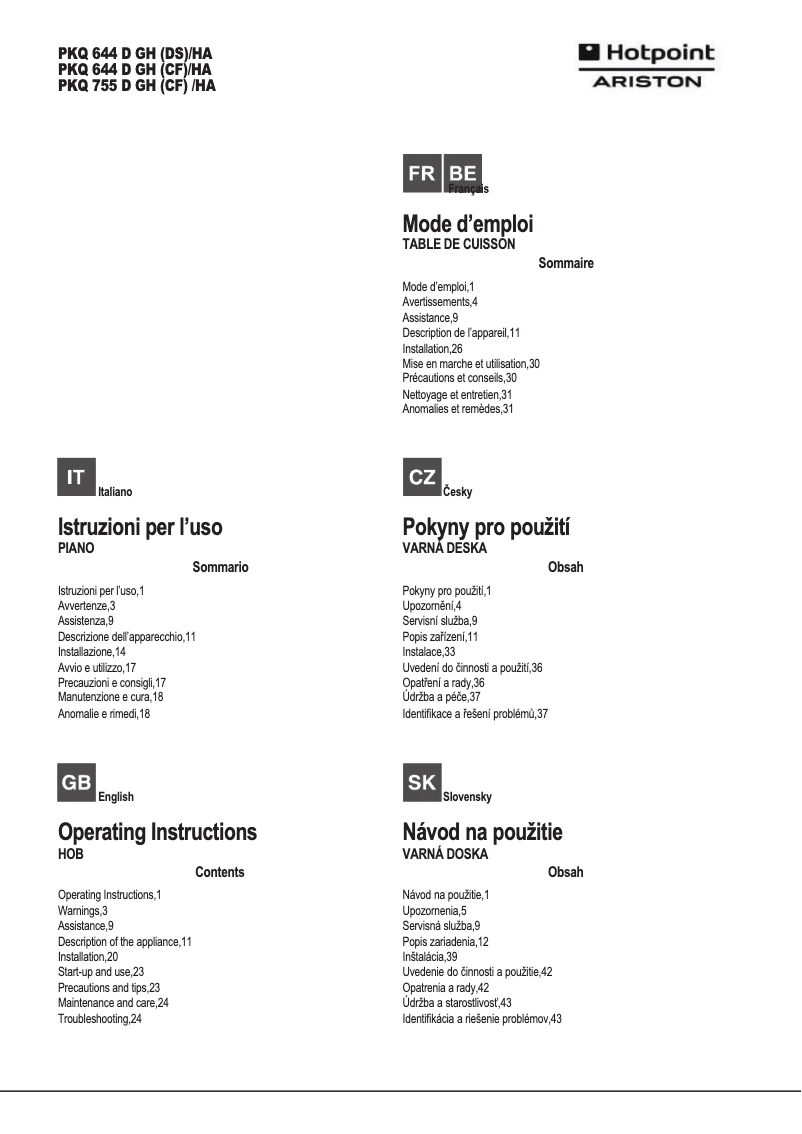 Page n°1 - Manuel utilisateur Hotpoint Ariston PKQ 755 D GH (CF)/HA
