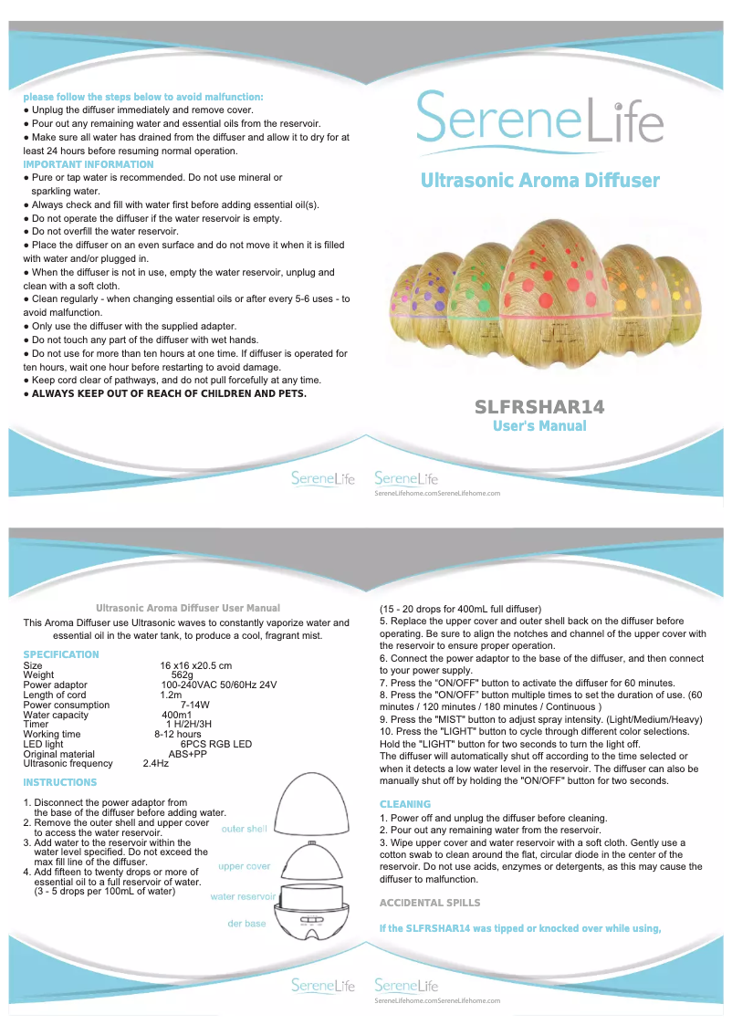 Page 1 de la notice Manuel utilisateur SereneLife SLFRSHAR14