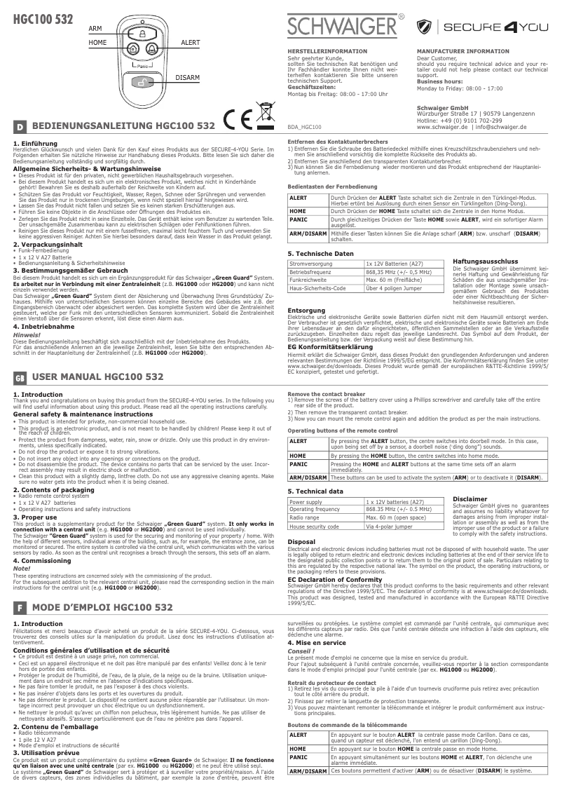 Página 1 del manual Manual de usuario Schwaiger HGC100 532