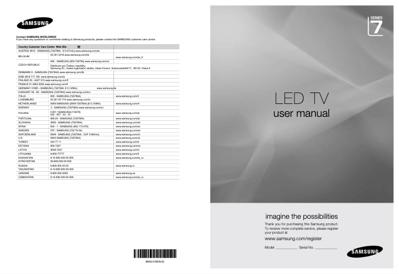 Page 1 de la notice Manuel utilisateur Samsung UE32B7090