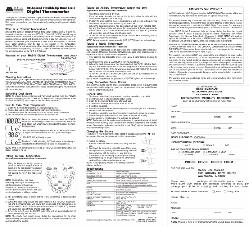 Page 1 de la notice Manuel utilisateur Mabis 20-Second Flex Top